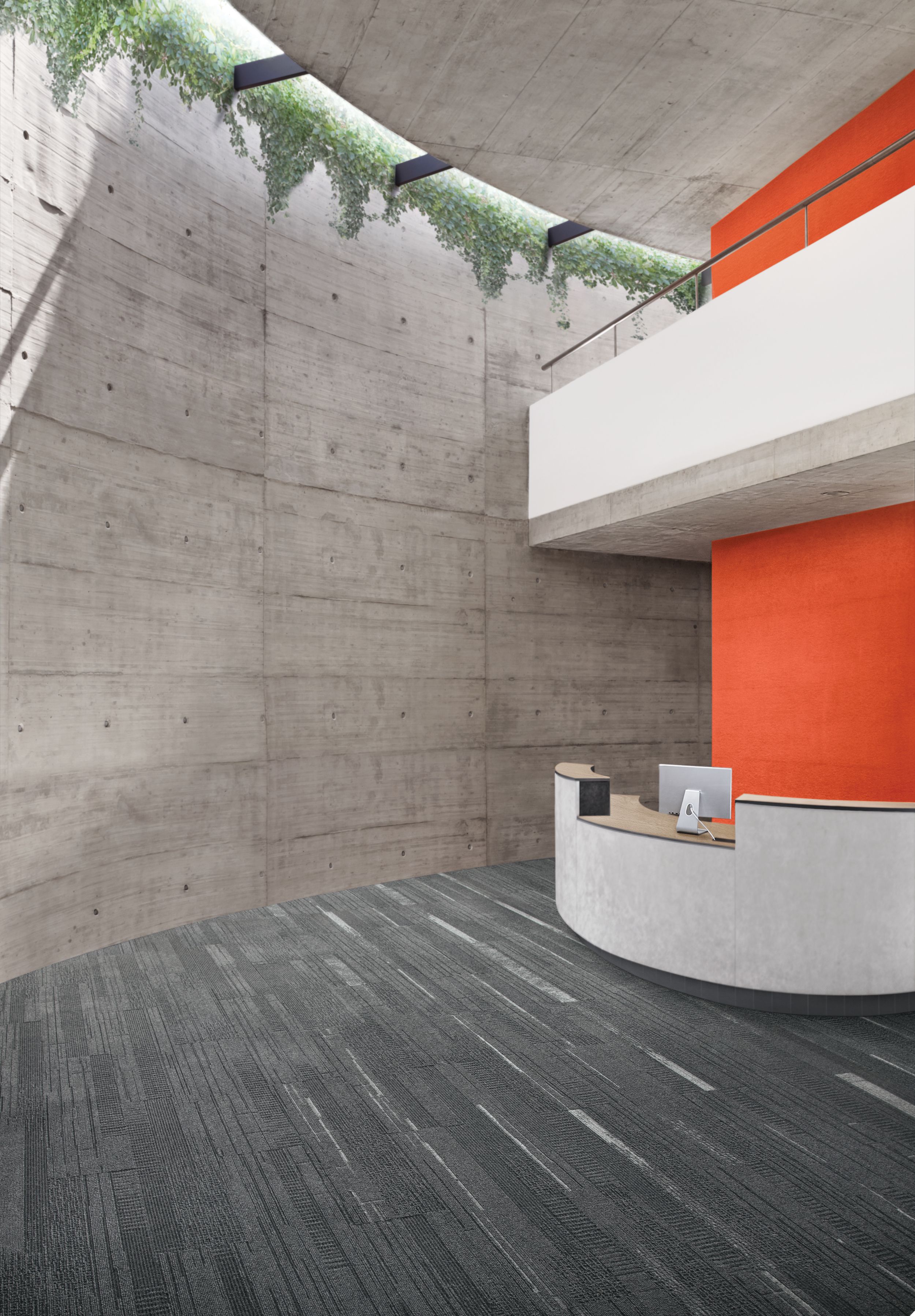 Interface Duo and Trio plank carpet tile in receptionist area with concrete walls numéro d’image 2